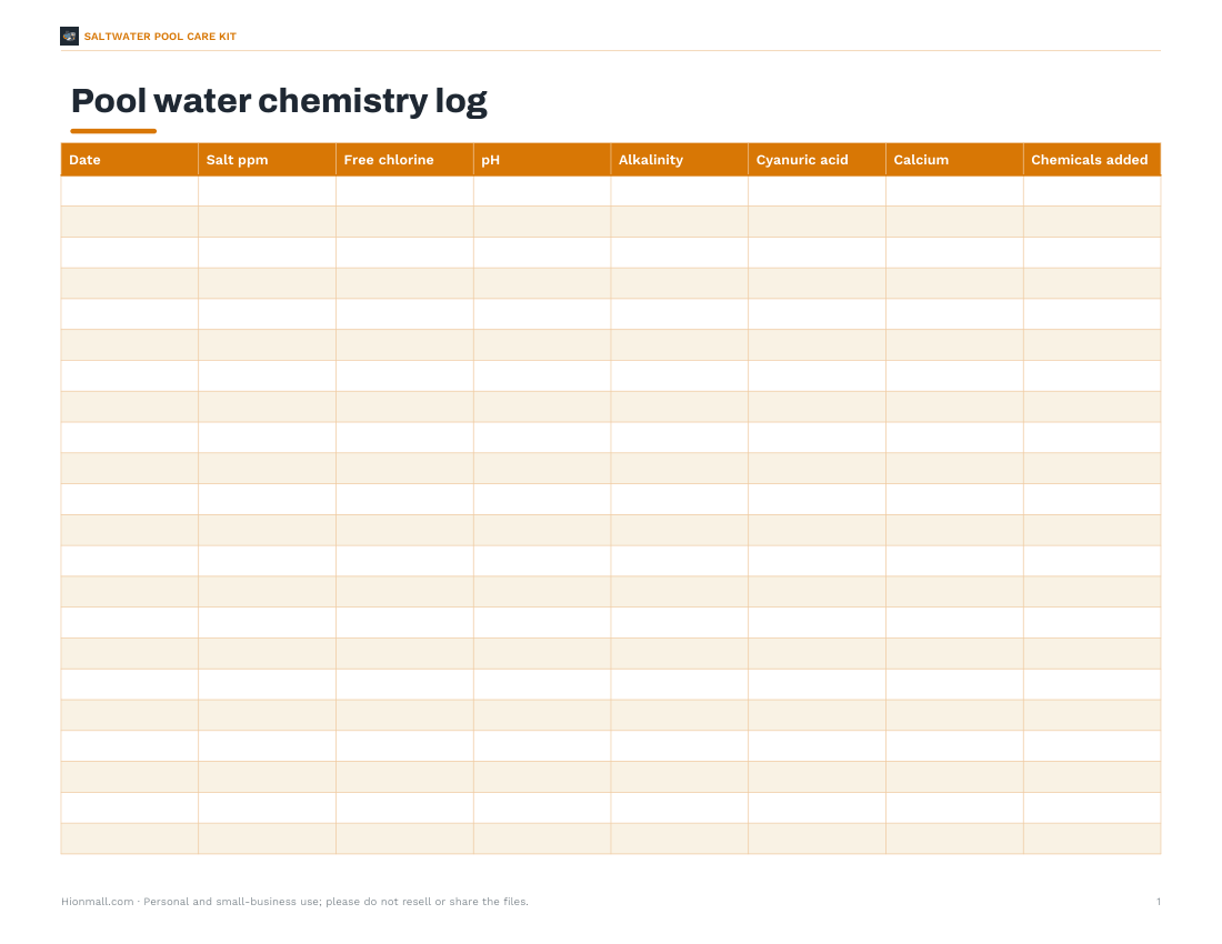 Preview of the first page of Chemistry log (XLSX/PDF)